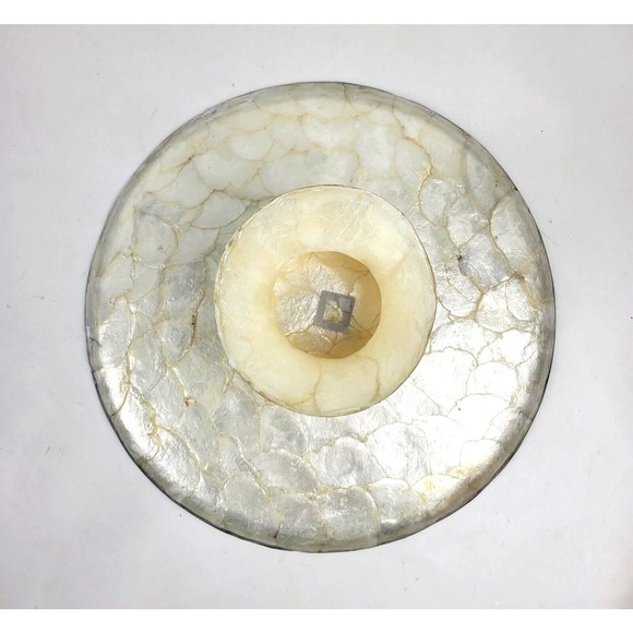 Capiz Shell Pedestal Cake Stand Plate Decorative Flower Inlay Black Ivory 13" - Picture 14 of 15